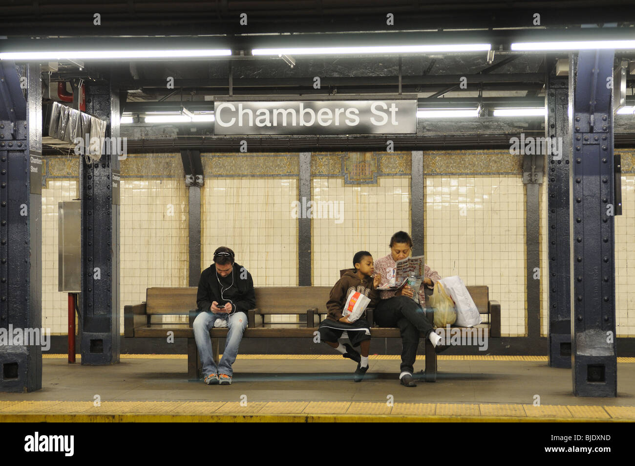 Ein New Yorker u-Bahnstation in Lower Manhattan. Stockfoto