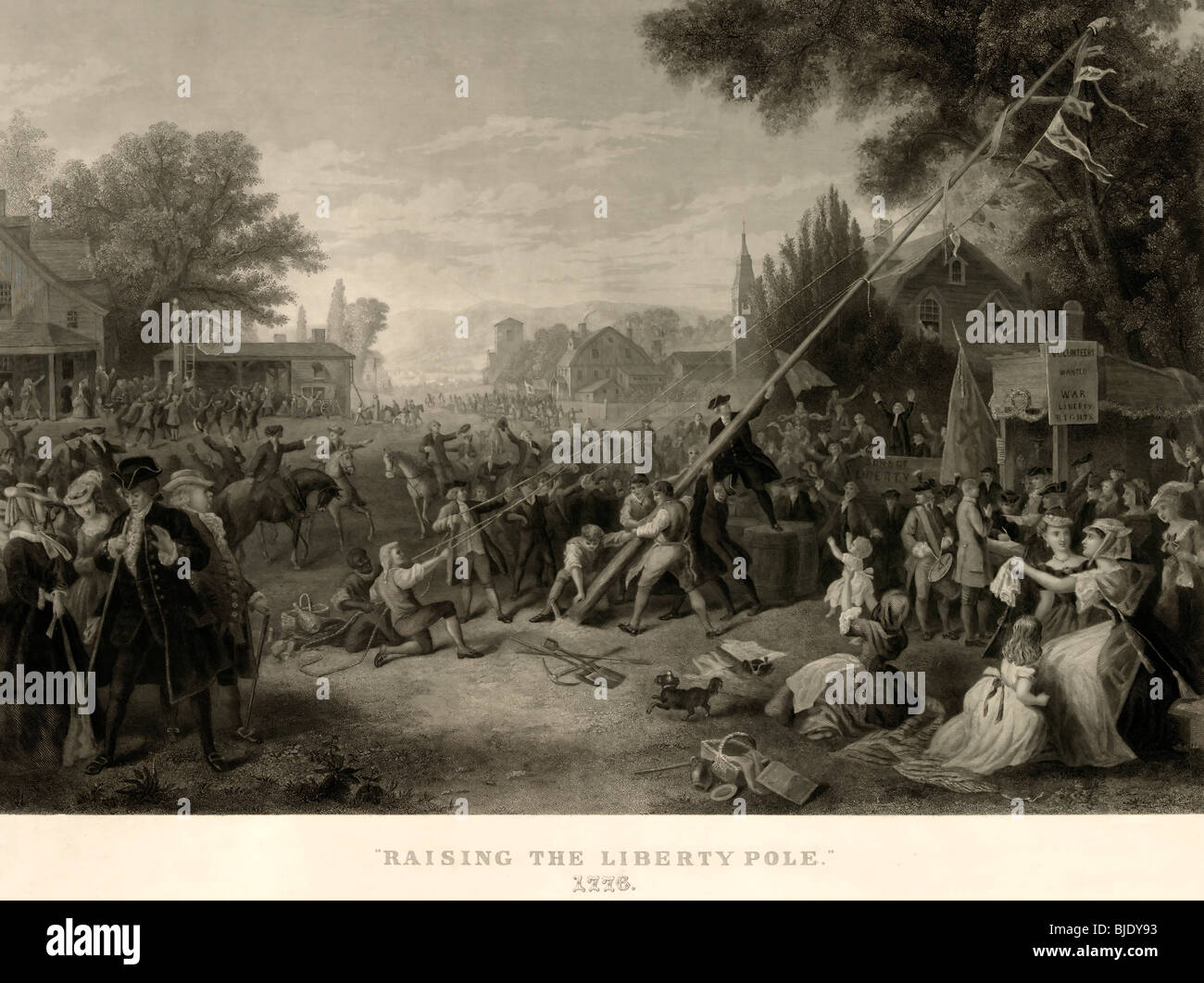 Erhöhung der Freiheit Pole, 1776 in Sepia-Farbton Stockfoto