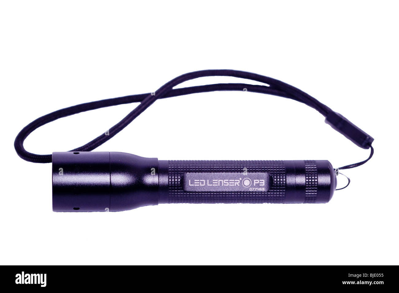 Eine qualitativ hochwertige led Sensor Taschenlampe auf weißem Hintergrund Stockfoto