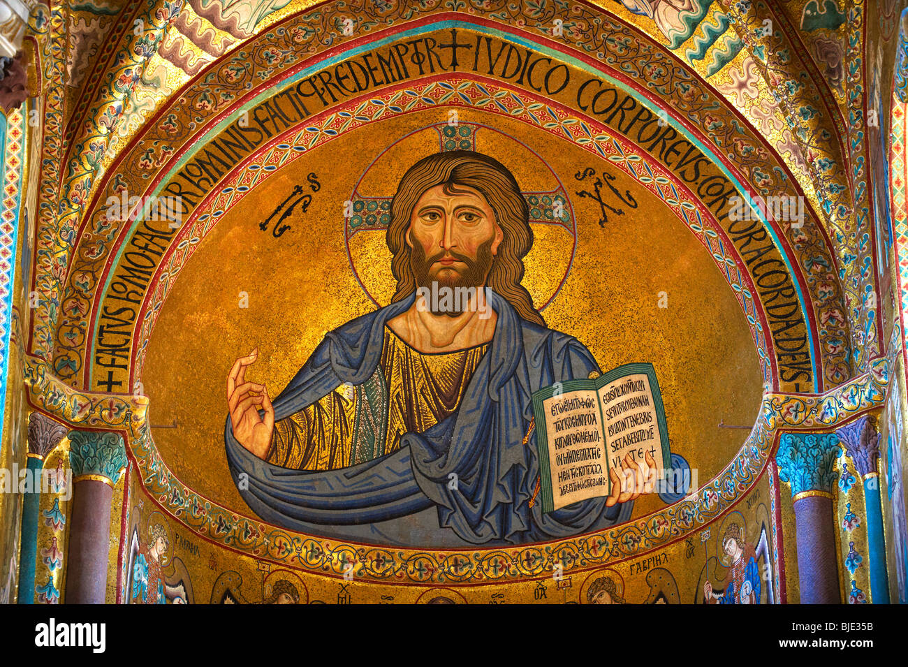 Byzantinischen Mosaiken von Christus, Maria und die Apostel am Dom, Dom von Cefalu [Cefaú] Sizilien Stockfoto