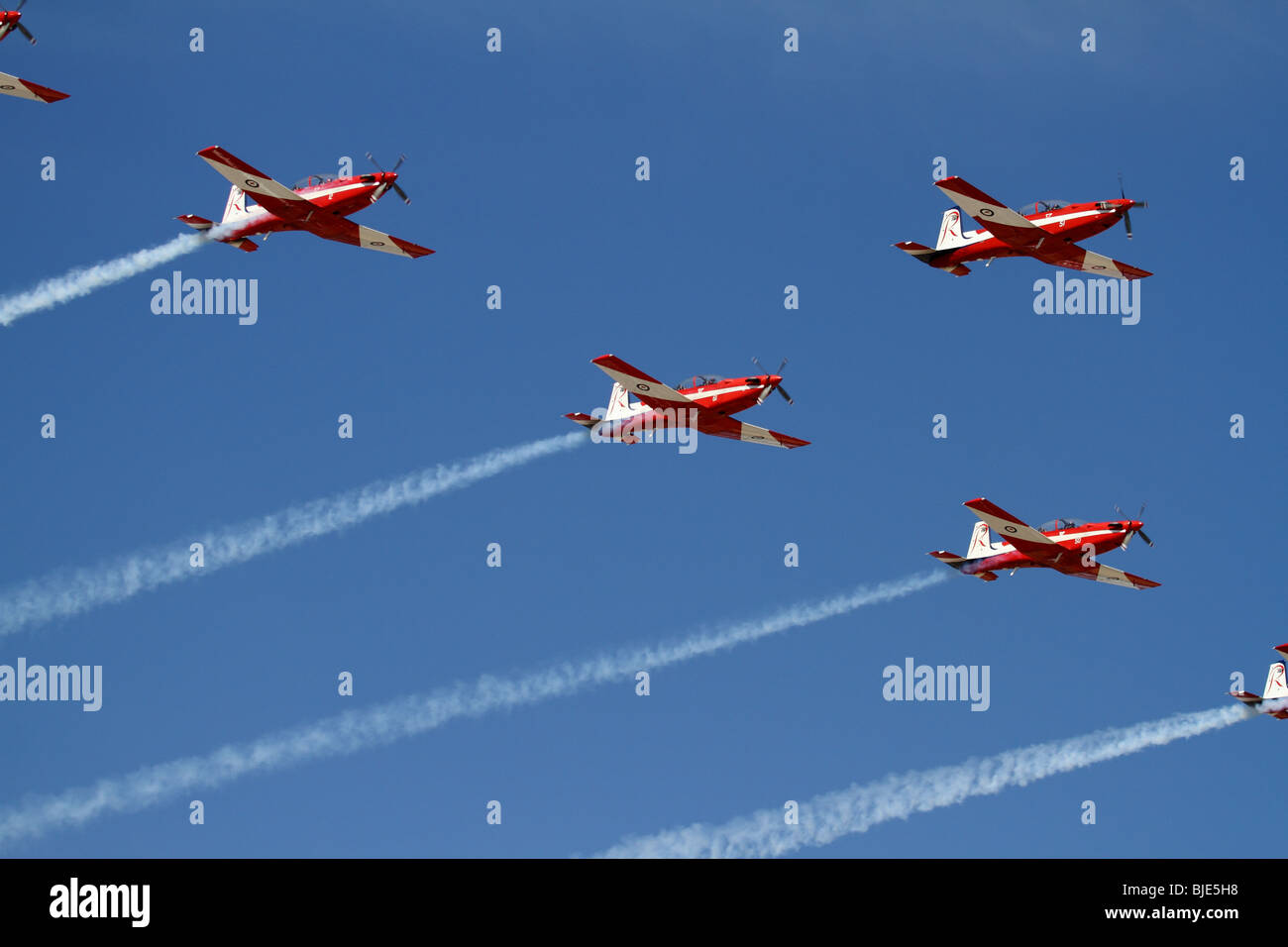 Stunt-Flugzeuge fliegen in Formation bei der Clipsal 500 Adelaide Stockfoto