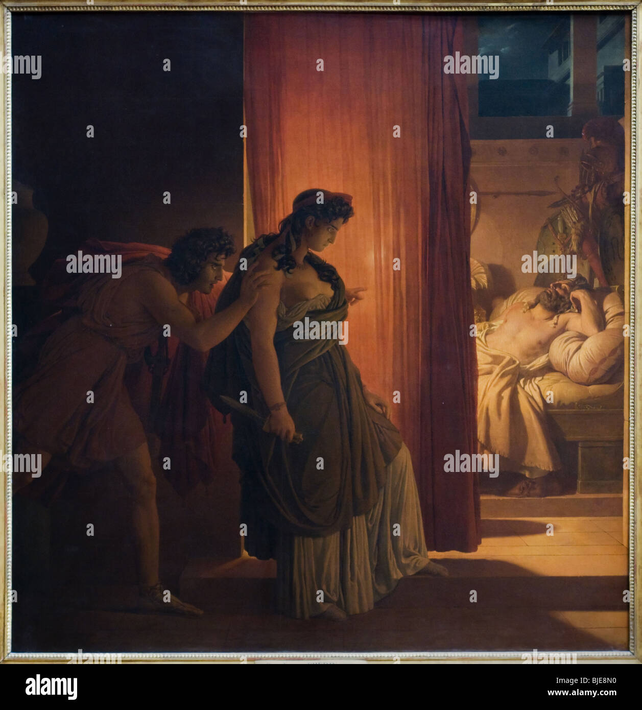 Pierre-Narcisse Guérin Clytemnestre Hésitant Avant de Frapper Agamemnon Endormi - Clytemnestre zögert vor dem Auftreffen auf deadene Stockfoto