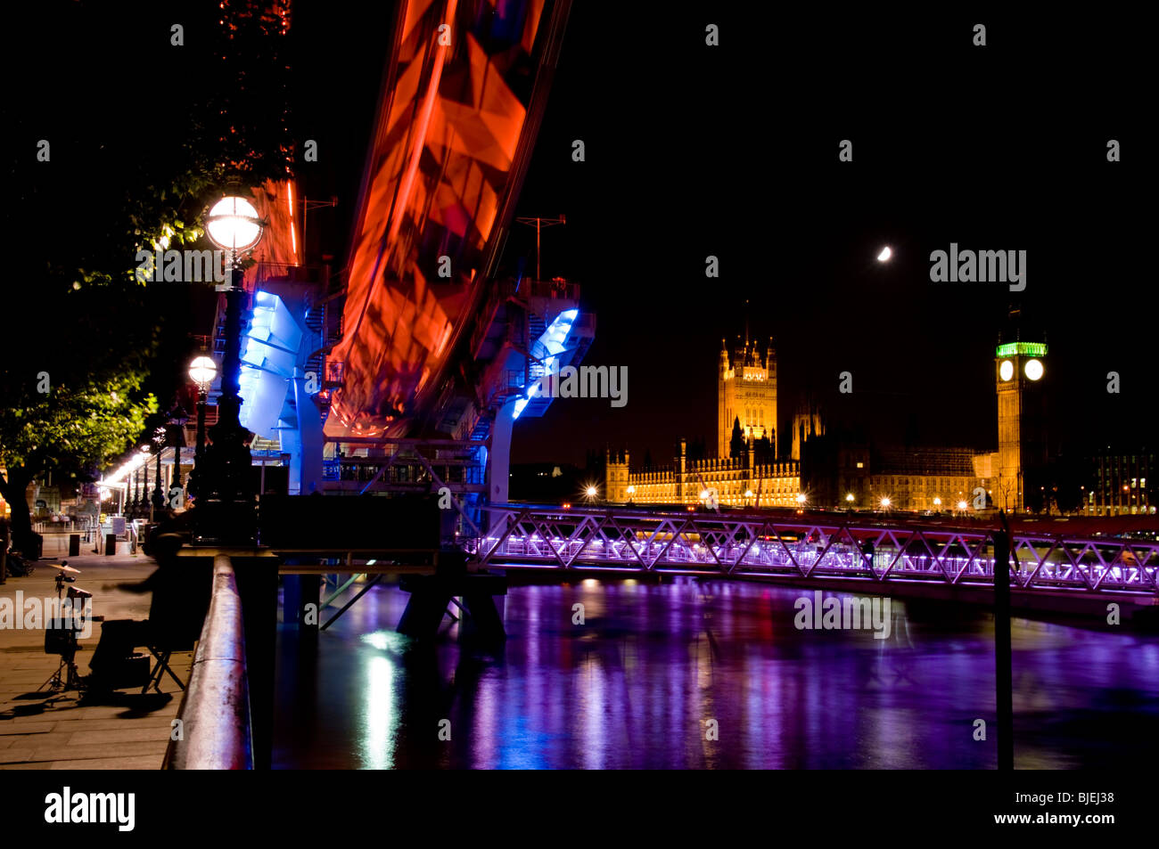 Big Ben und London Eye, London, Großbritannien Stockfoto