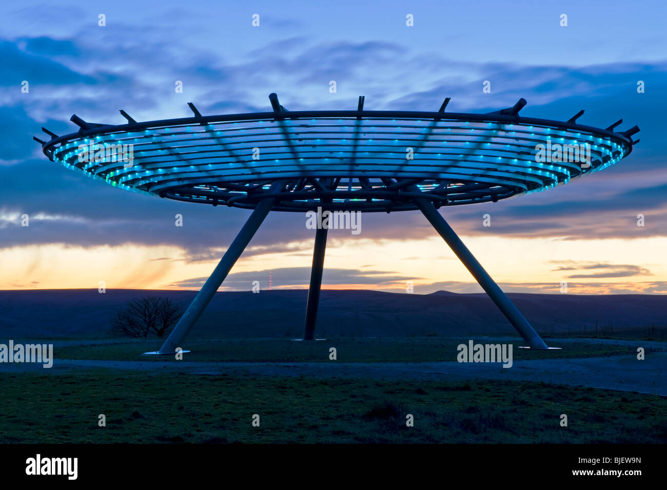 Das Halo-Panoptikum in der Nacht, Top o-Schiefer, in der Nähe von Rossendale, Lancashire, England, Vereinigtes Königreich Stockfoto