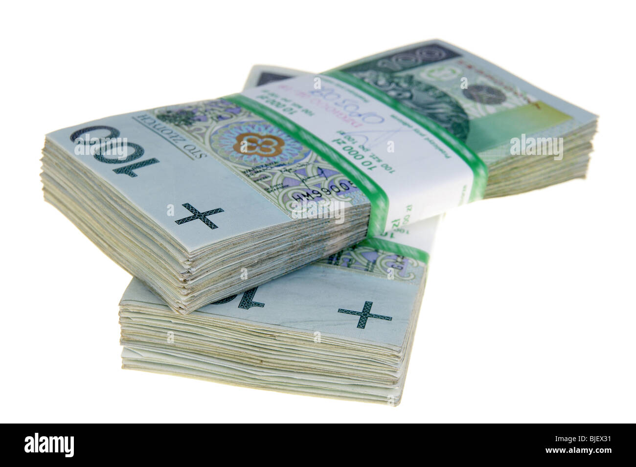 Stapel von 20000 polnische Zloty auf weißem Hintergrund Stockfoto