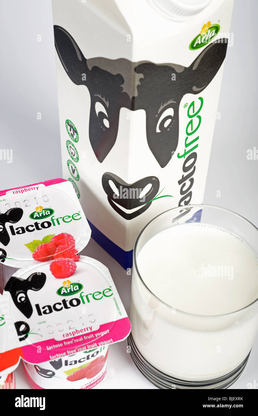 Arla, Laktose freie Milch und Joghurt. Stockfoto