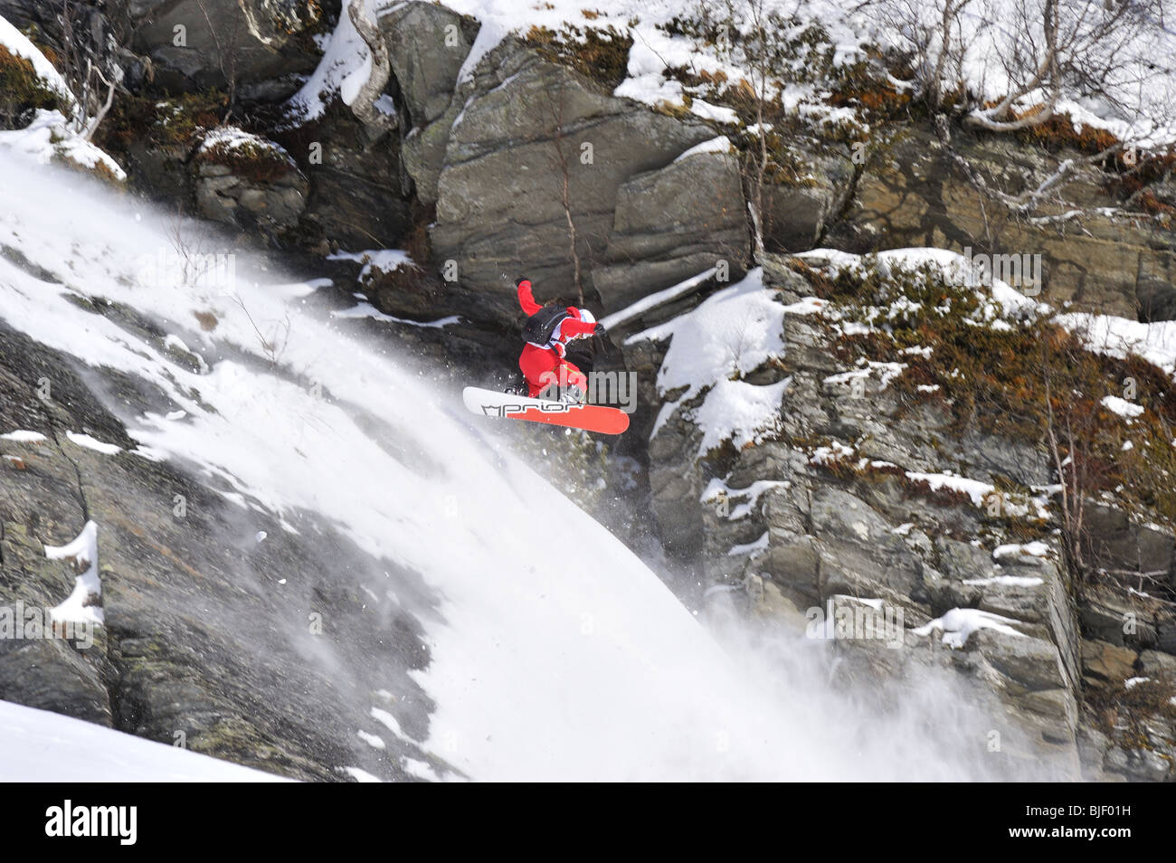 Freeride Snowboard Voss Resort-Norwegen Stockfoto
