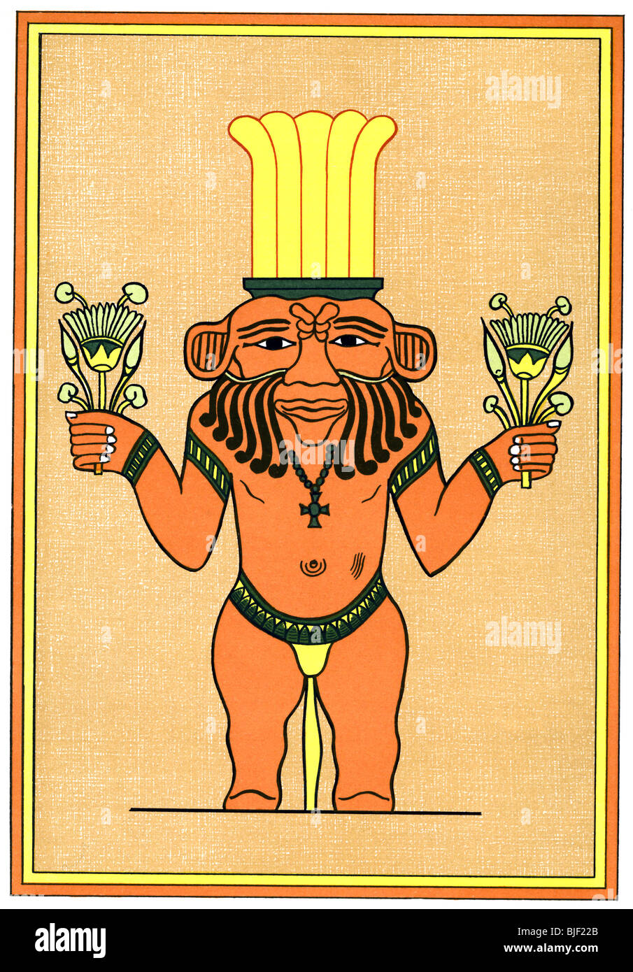 Schirmherr der Frauen und Geburt, der ägyptische Gott Bes war auch der Schirmherr des Krieges und Hüterin der Jäger. Stockfoto