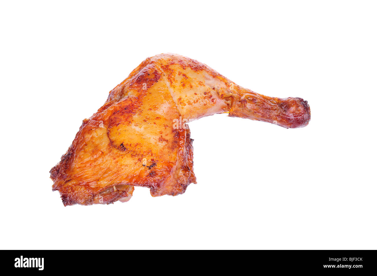 Gebackenes Huhn auf dem weißen Hintergrund isoliert. Stockfoto