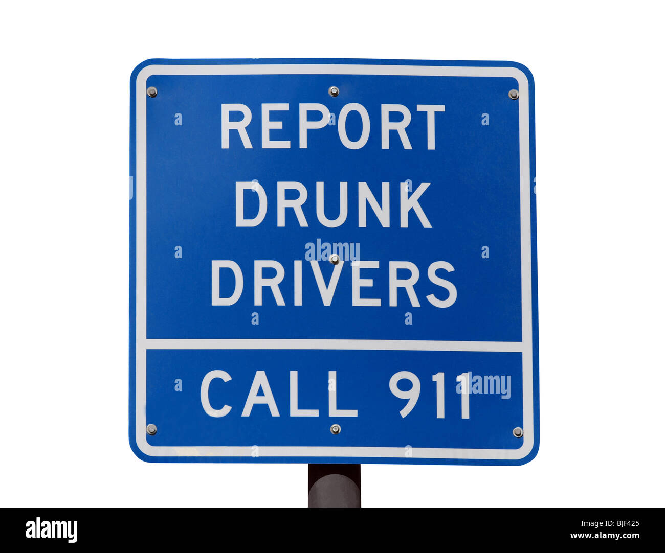 Melden Sie betrunkene Autofahrer zu, rufen Sie 911 Autobahn Zeichen. Stockfoto