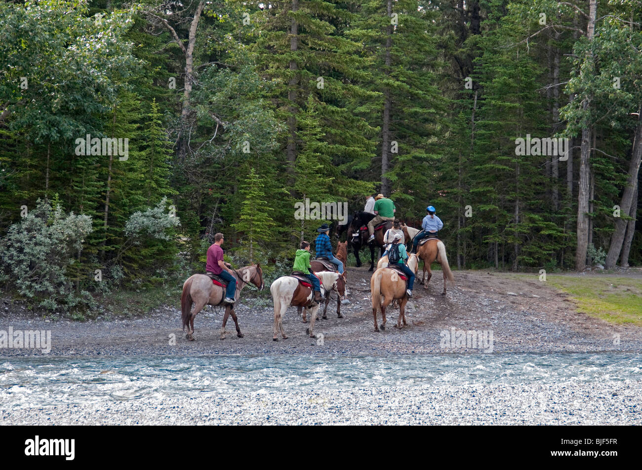 Reiter auf dem Pferd in Banff, Kanada Stockfoto