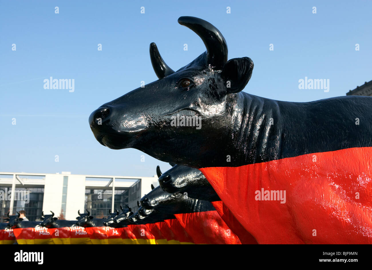 Modelle der lebensgroße Kühe vor das European Milk Board, Berlin, Deutschland Stockfoto