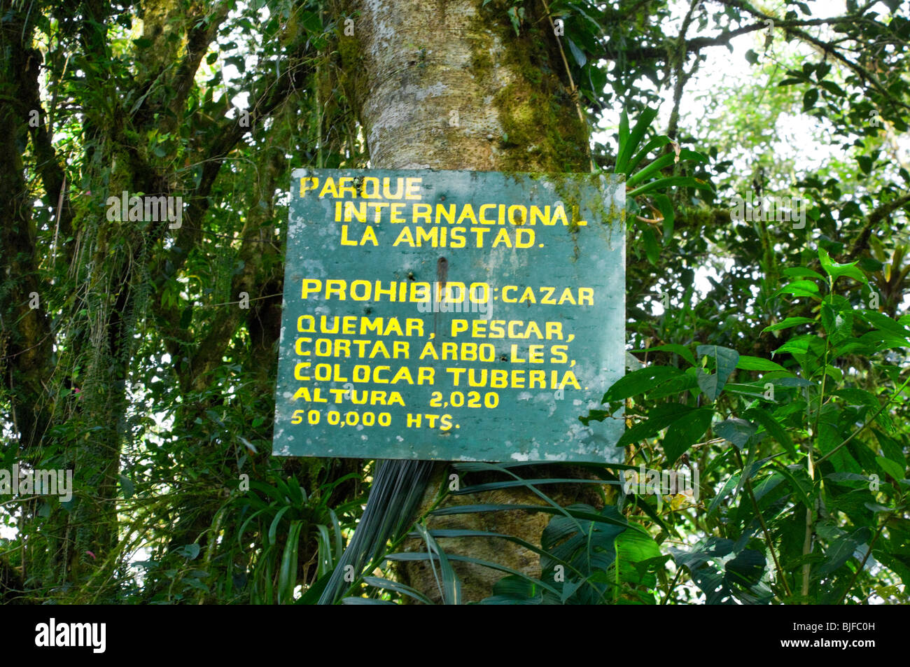 Parque Nacional la Amistad Zeichen Panama Stockfoto