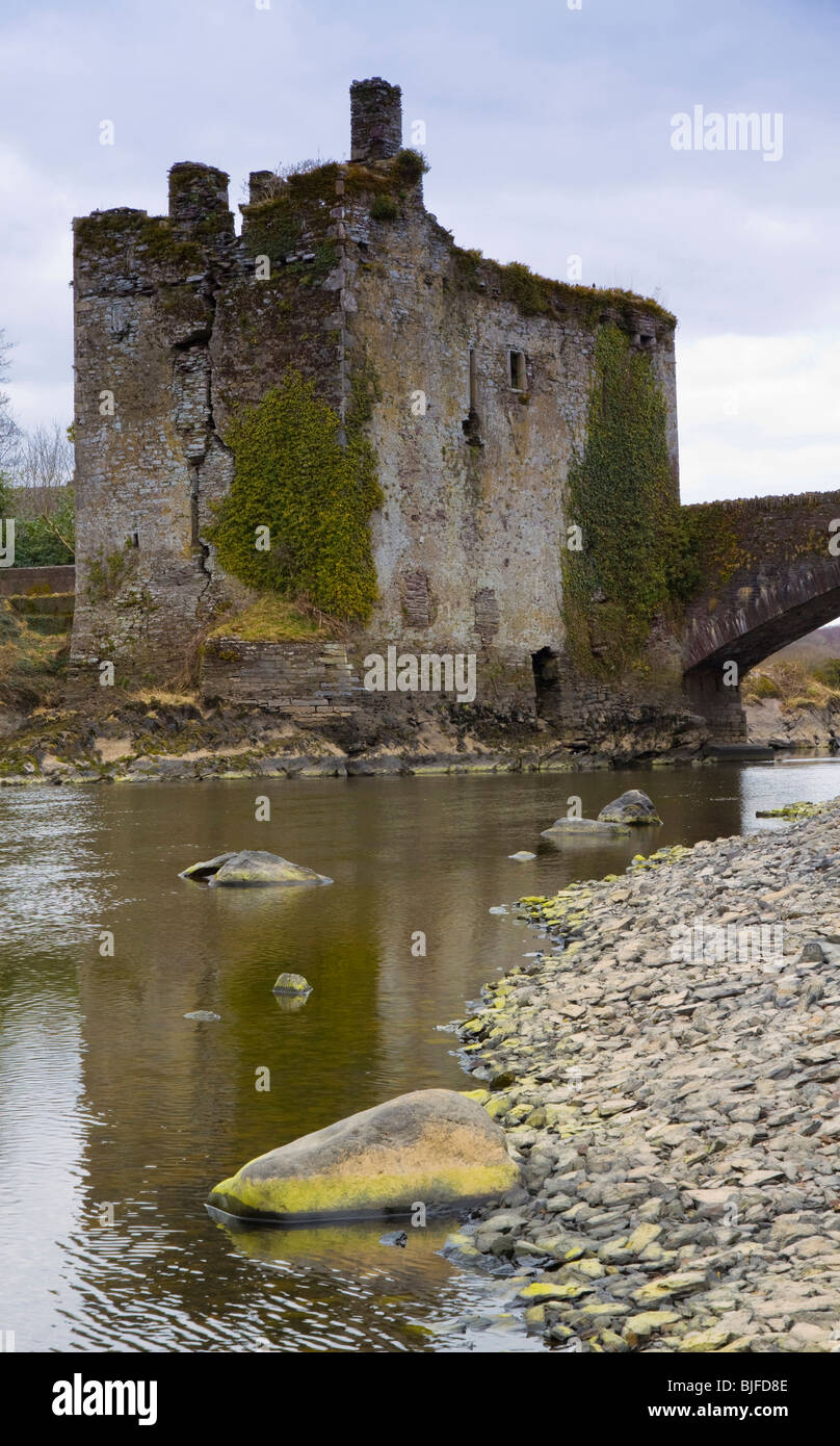 Carrigadroig Burg entstand um 1455 auf felsigen Insel im Fluss Lee nahe Macroom, Co.Cork, Irland Stockfoto