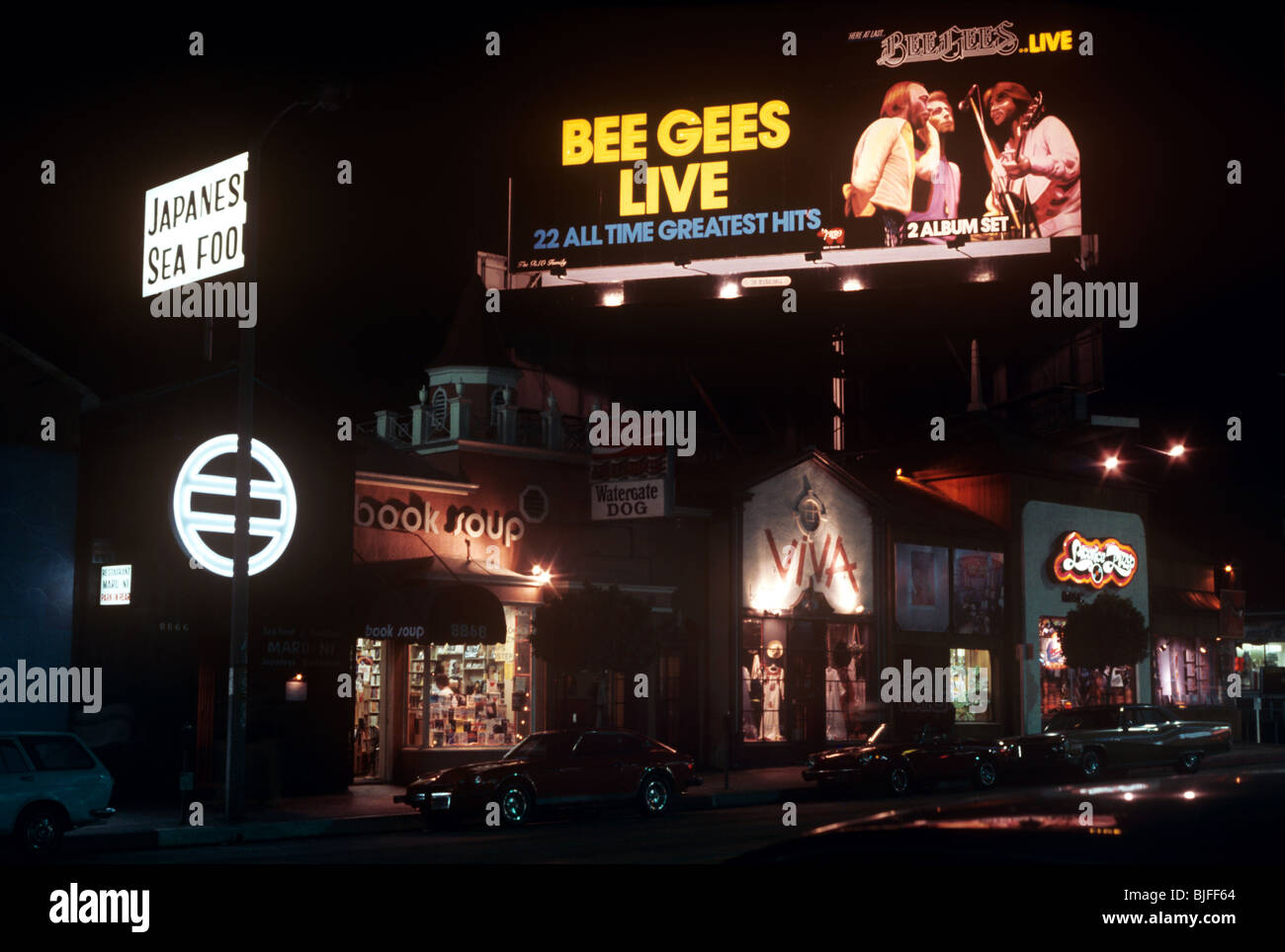 Biene Gees Plakatwand am Sunset Strip in Los Angeles ca. 1979 Stockfoto