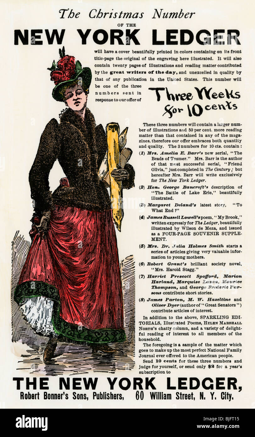 Werbung für die Weihnachten Ausgabe der New York Buch 1891. Hand - farbige Holzschnitt Stockfoto