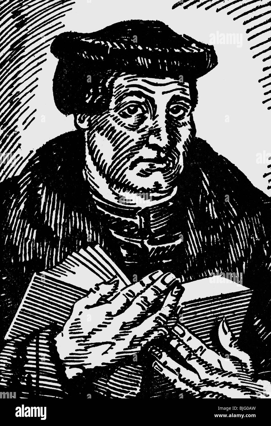 Muentzer, Thomas, ca. 1490 - 27,5.1525, deutscher Geistlicher, halbe Länge, Anonymus Holzschnitt, 20. Jahrhundert, Stockfoto