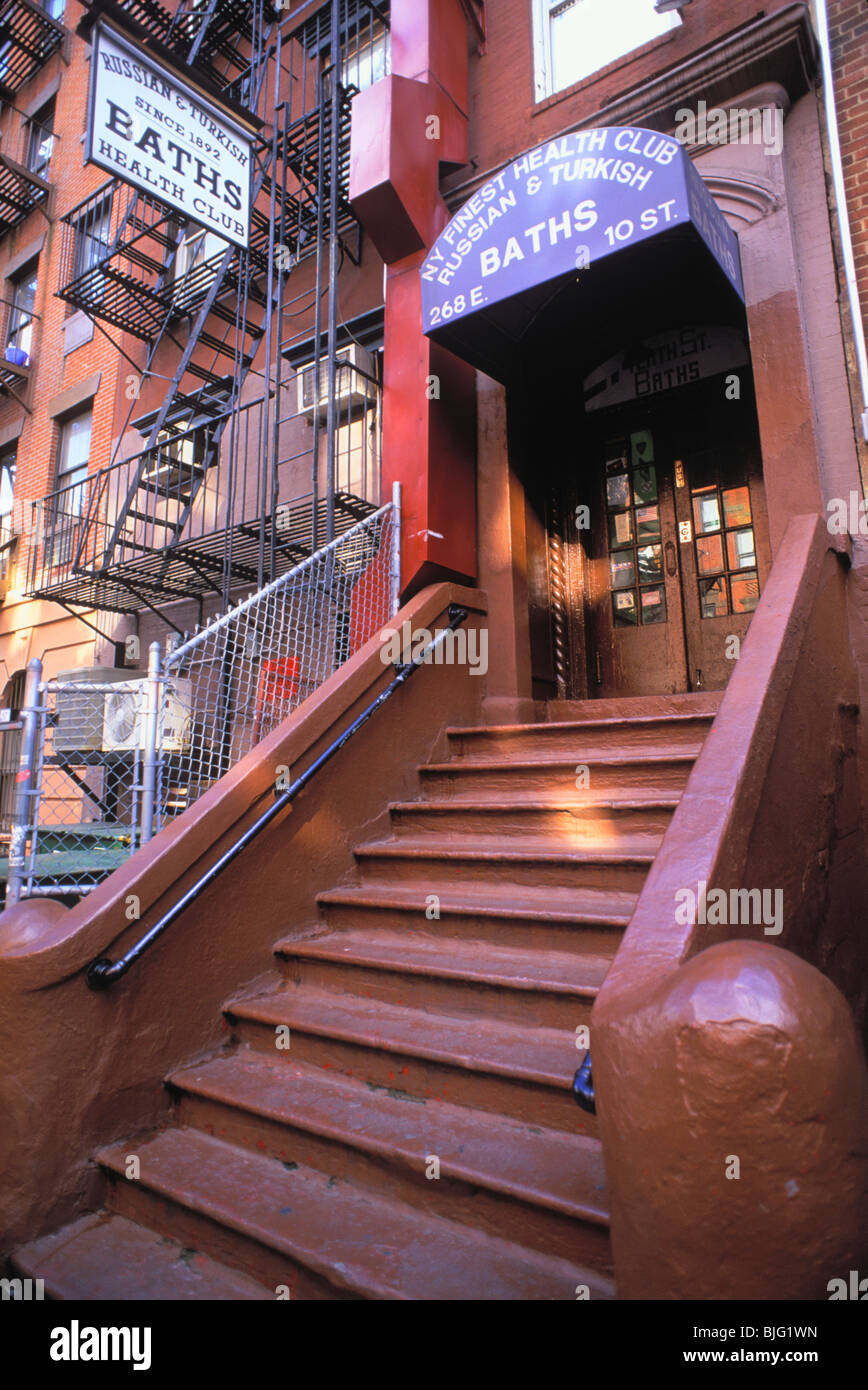 Russische & türkische Bäder, 10th Street, East Village, Manhattan, New York Stockfoto