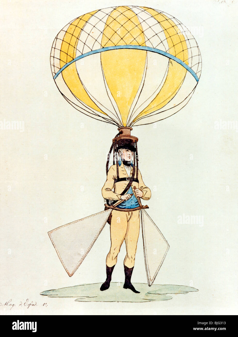 Transport/Transport, Luftfahrt, Ballon, "Der fliegende Wanderer", Zeichnung, 1796, Stockfoto