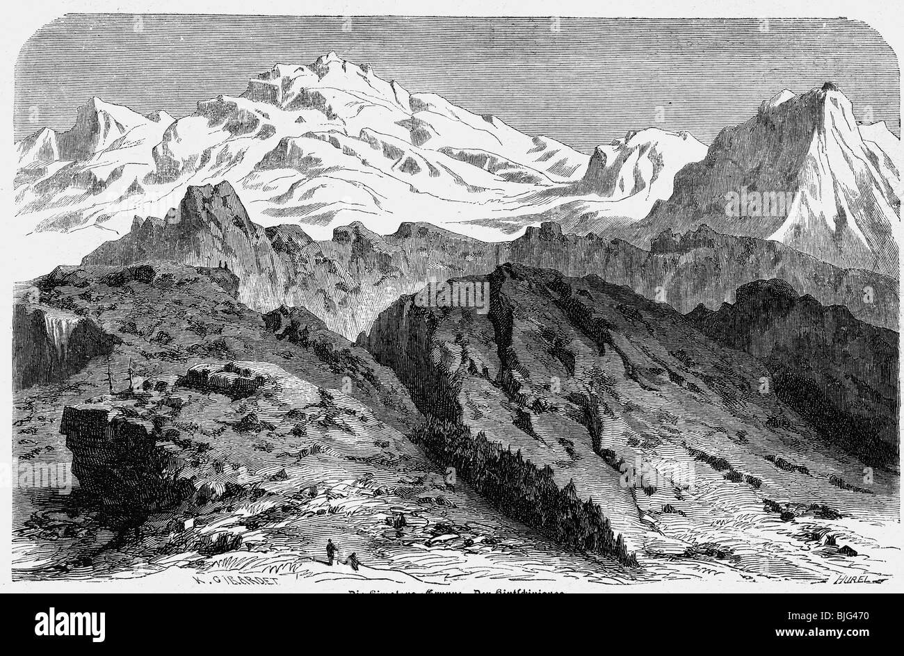 Geographie/Reise, Tibet, Landschaft/Landschaften, Hochland, Berge, Himalaya, Kangchenjunga, Illustration, Holzgravur, um 1870, Stockfoto