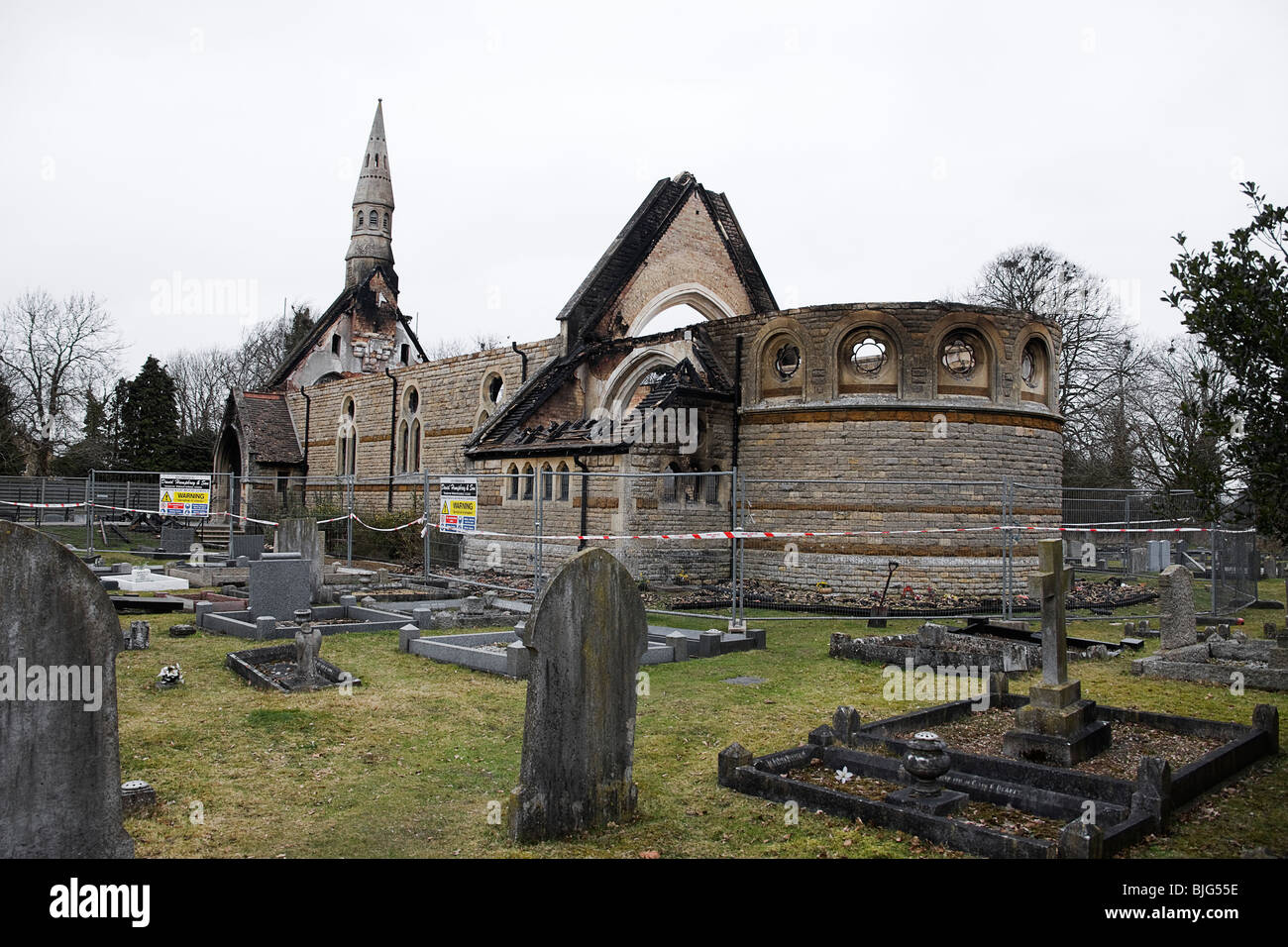 Brandstiftung an Str. Marys Kirche. March.Cambridgeshire. Stockfoto