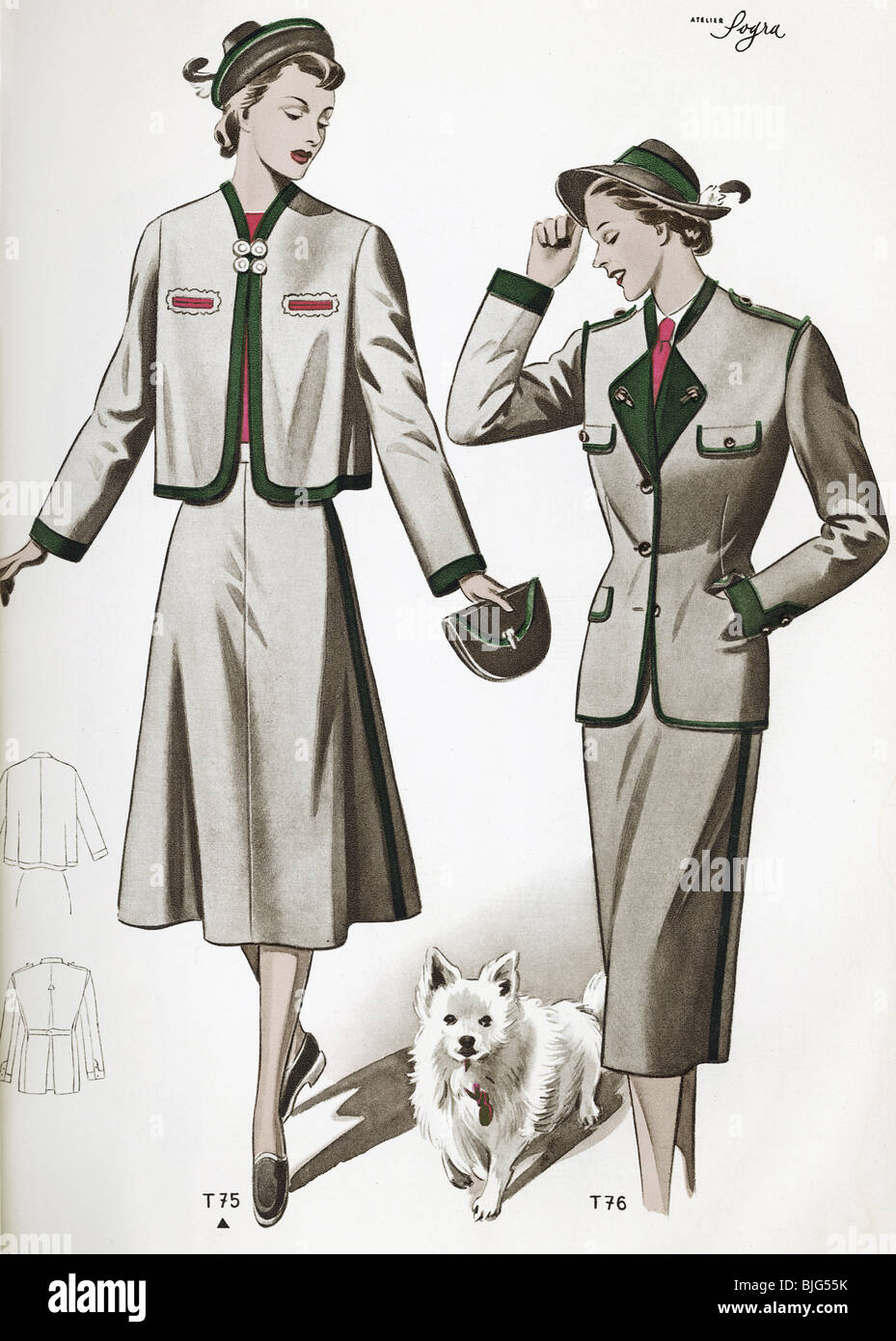 Mode, 1950er Jahre, Kleidung, Kleidung, Damenmode, traditionelle Mäntel und  Röcke aus Österreich für Frauen, Illustration aus: "Trachtenmodelle fomer  Damen und Herren", Nr. 2, Wien, Österreich, ca. 1950 Stockfotografie - Alamy