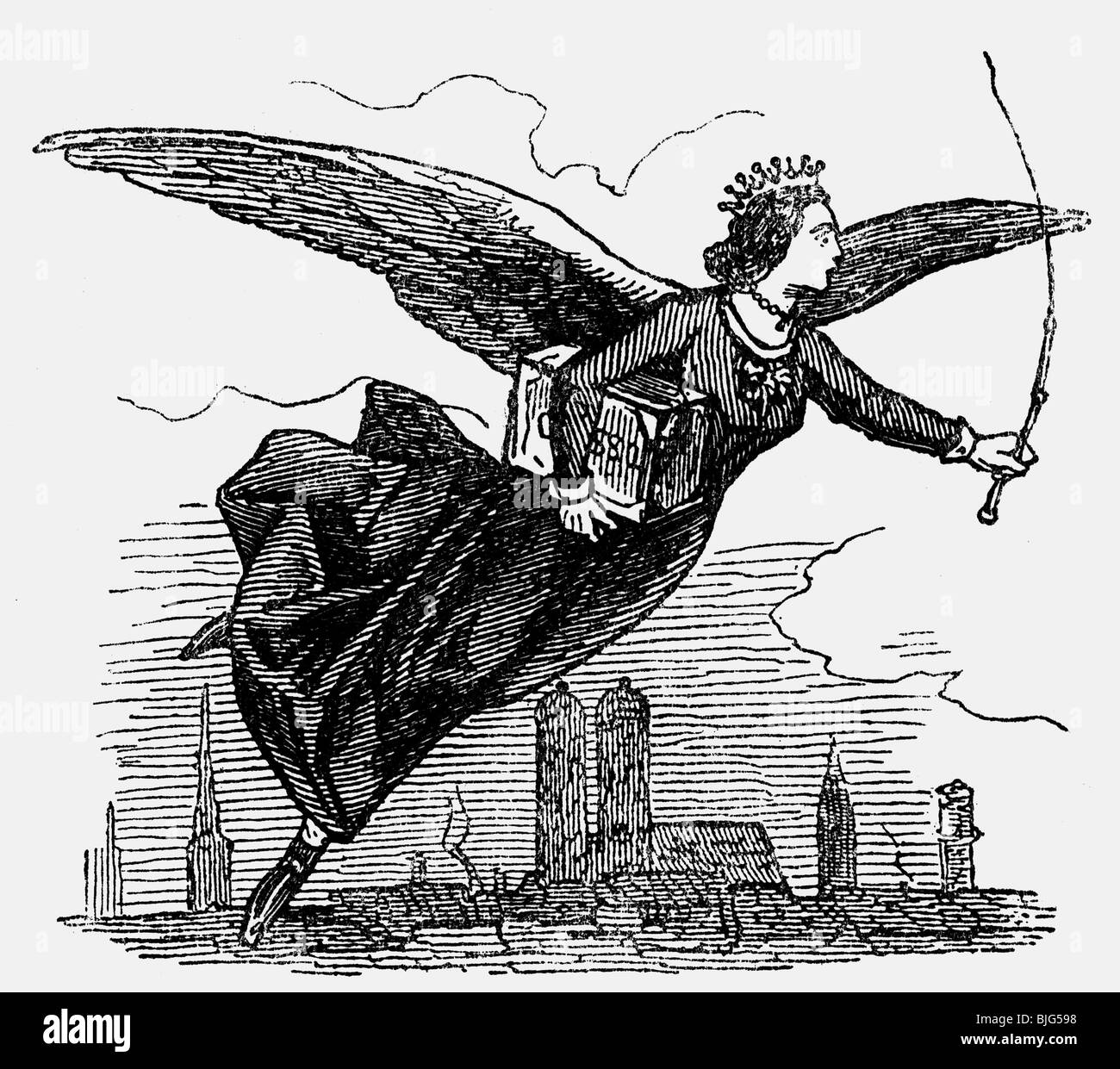 Montez, Lola, 17.2.181 - 17.1.1861, irischer Tänzer, Karikatur, Flug über München, "Leuchtkugeln", München, 1848, Stockfoto