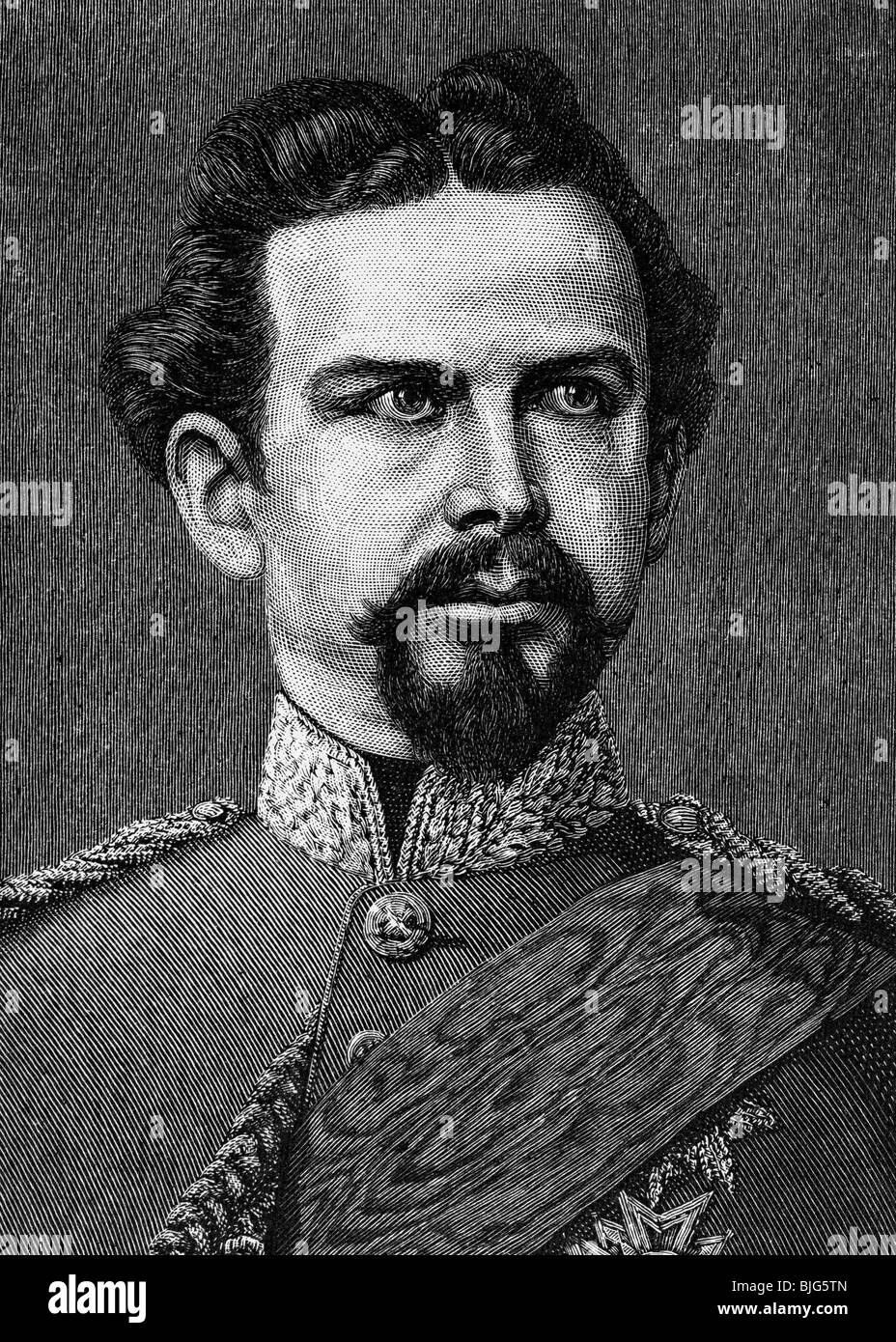 Louis II., 25.8.1845 - 13.6.1886, König von Bayern 10.3.1864 - 13.6.1886, Porträt, Holzgravur, ca. 1882, Stockfoto