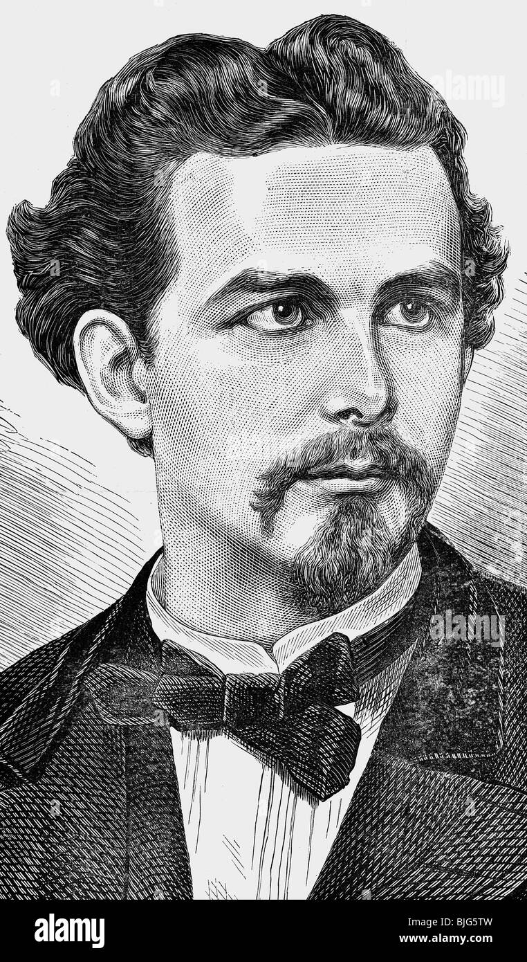 Louis II., 25.8.1845 - 13.6.1886, König von Bayern 10.3.1864 - 13.6.1886, Porträt, Holzgravur, 1886-3, Stockfoto