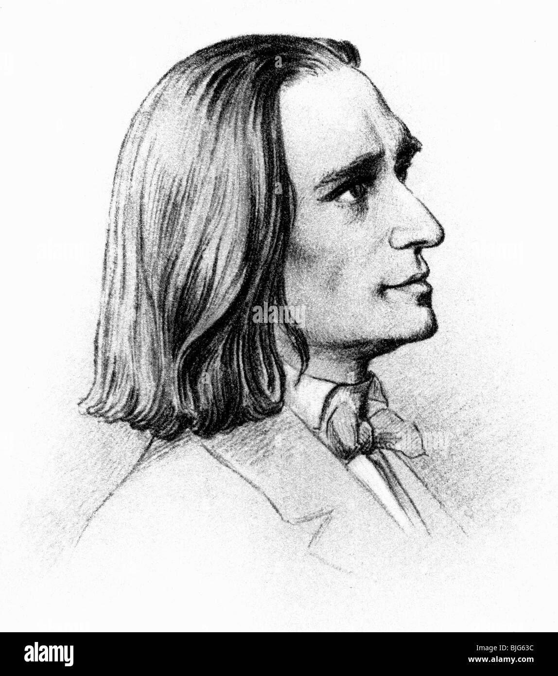 Liszt, Franz, 22.10.11.11, 31.7.1886, ungarischer Komponist und Pianist, Porträt, Zeichnung von Friedrich Preller, 1858, Stockfoto