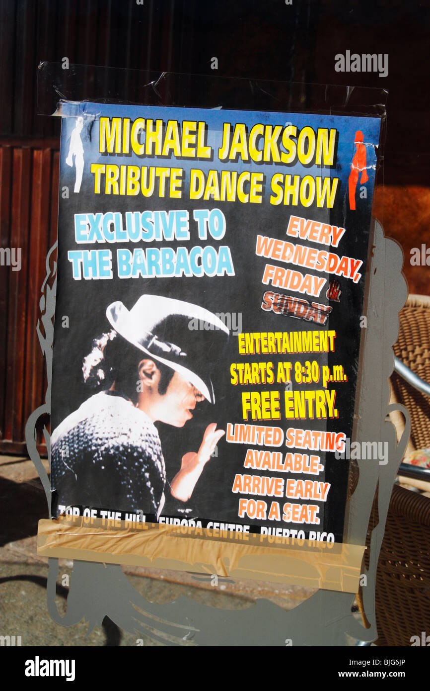 Plakat Aussenbar in Puerto Rico auf Gran Canaria Ankündigung Michael Jackson Tribute-Tanz-Show Stockfoto