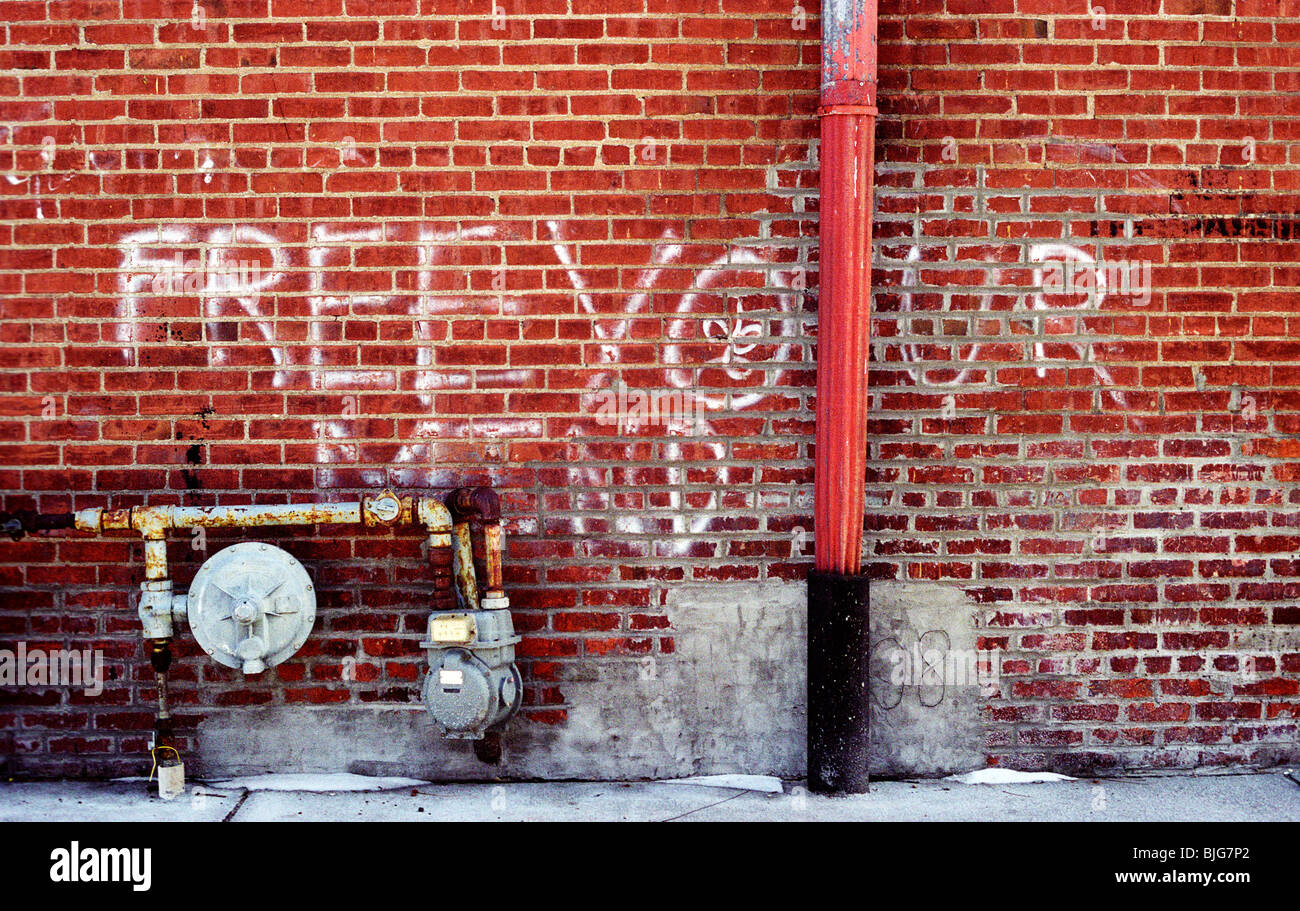 Graffiti auf eine Mauer in einer Gasse, die "Free Your Mind" lautet. Stockfoto