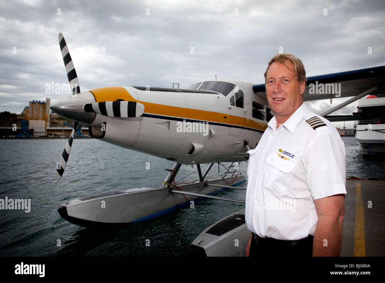 Pilot Wasserflugzeug von Malta nach Gozo Stockfoto
