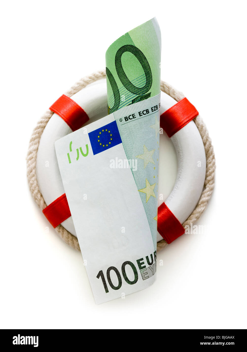 100 Euro-Schein in einen Rettungsring Stockfoto