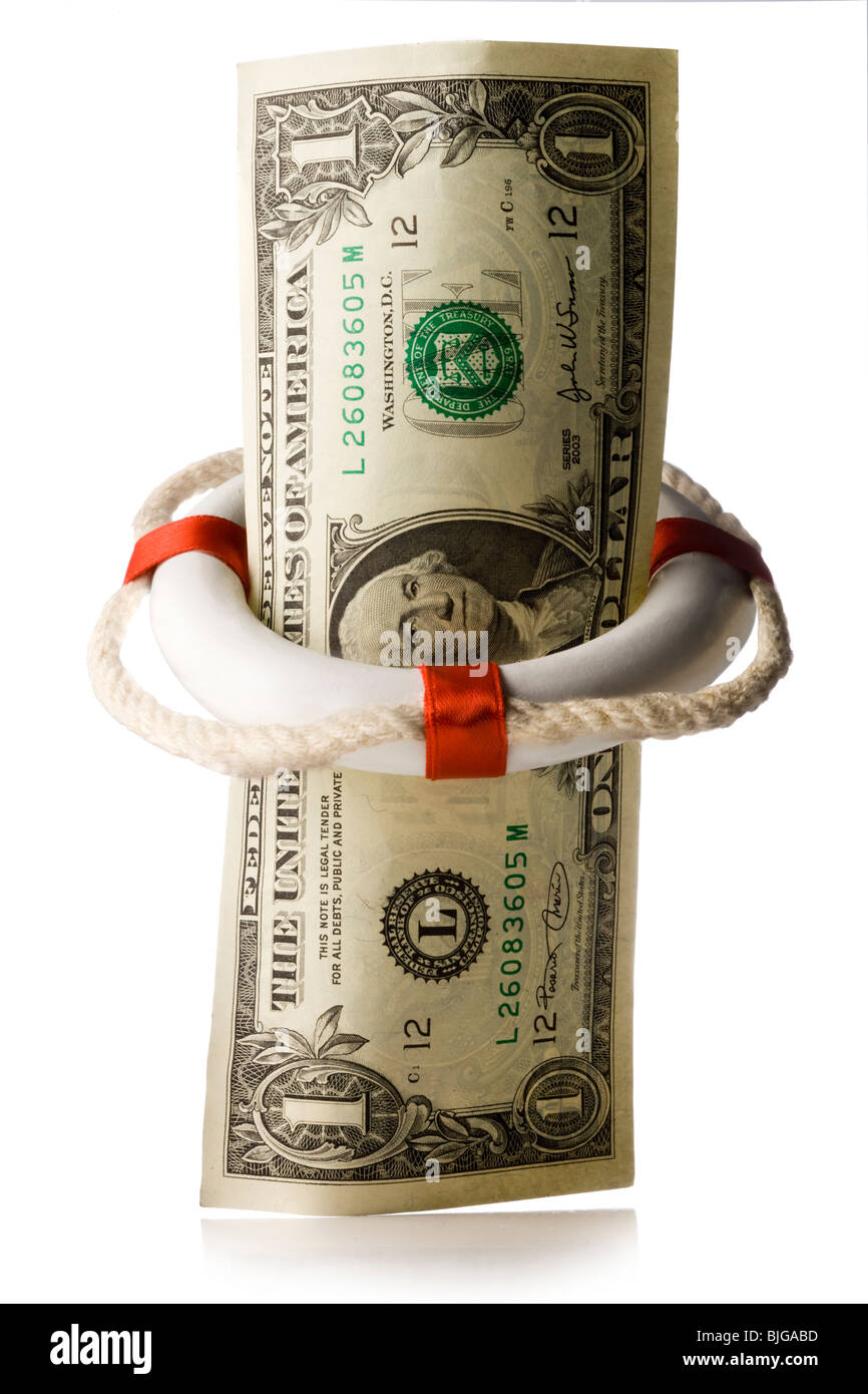 Dollar in einen Rettungsring Stockfoto