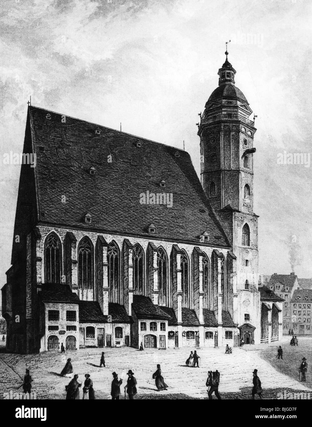 Geographie / Reisen, Deutschland, Leipzig, Kirchen, Thomaskirche (Thomaskirche), Gravur, ca. 1850, Architektur, Menschen, 1 Stockfoto