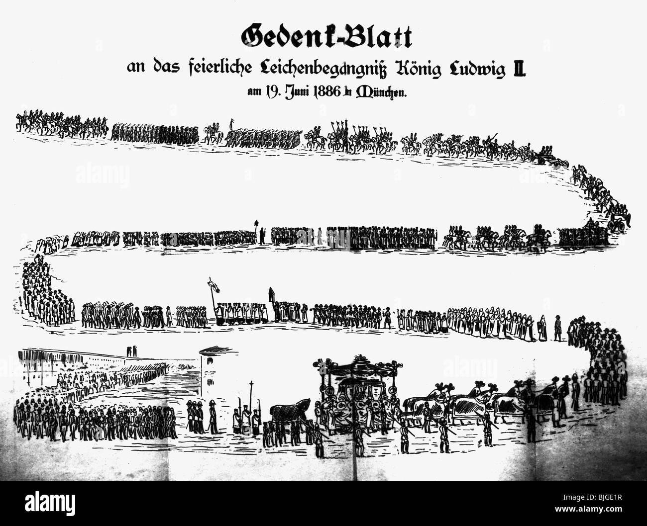 Louis II., 25.8.1845 - 13.6.1886, König von Bayern 10.3.1864 - 13.6.1886, Tod, Trauerzug, München, 19.6.1886, Stockfoto