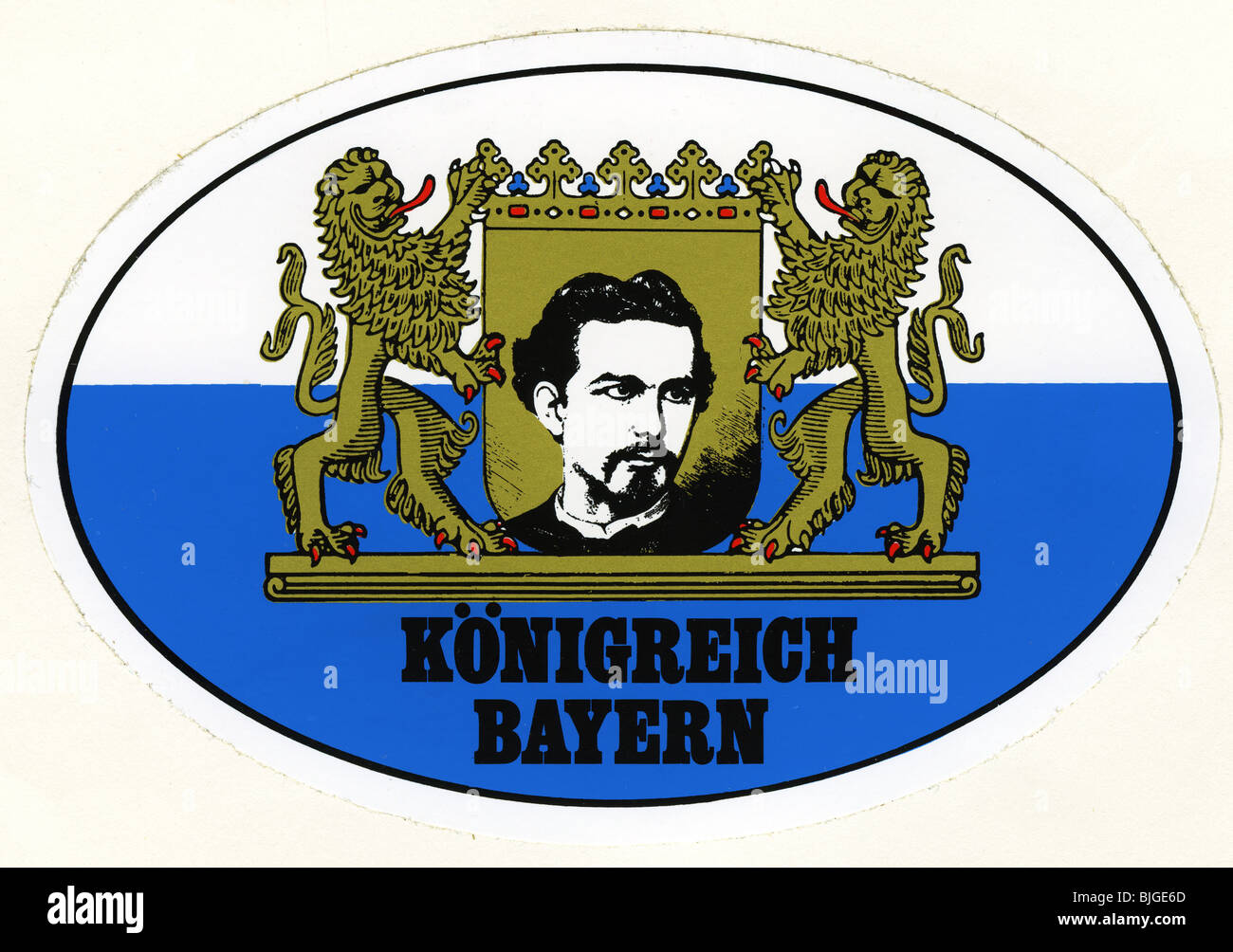Louis II., 25.8.1845 - 13.6.1886, König von Bayern 10.3.1864 - 13.6.1886, Porträt, Aufkleber, "Königsreich Bayern", Ende der 1980er Jahre, Stockfoto