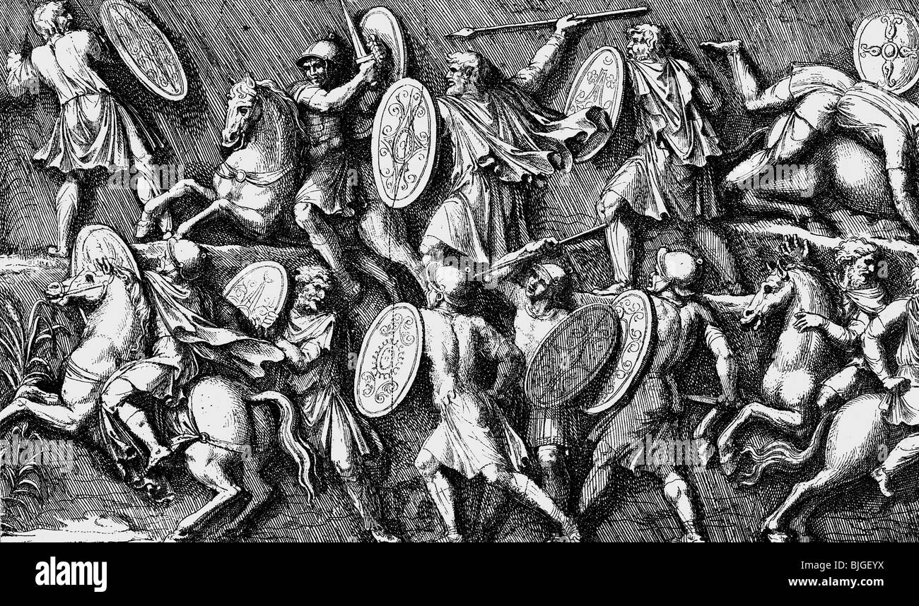 Veranstaltungen, Marcomannic Wars 166-180, Schlacht, Holzstich, 19. Jahrhundert, nach der Befreiung von der Spalte von Marcus Aurelius, Rom, Stockfoto