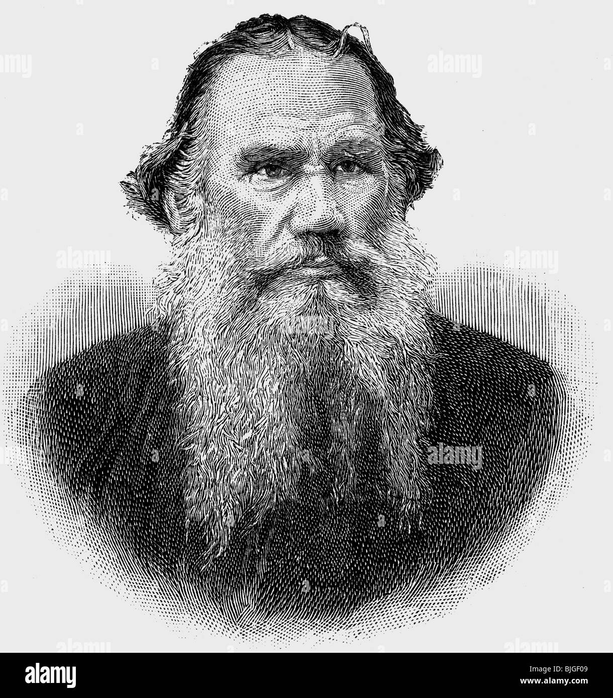 Tolstoi, Lev Nikolawitsch, 9.9.18-20.11.1910, russischer Autor/Schriftsteller, Porträt, Holzgravur, ca. um das Jahr 1895, Stockfoto