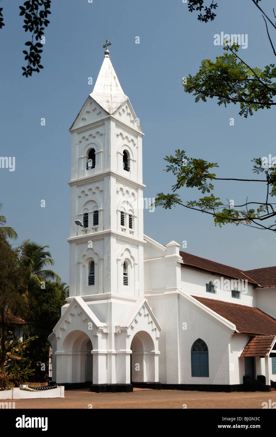 Indien, Kerala, Calicut, Kozhikode, Bank Road, Church of South India mit einzigartigen Euro-Keralas Architektur Stockfoto