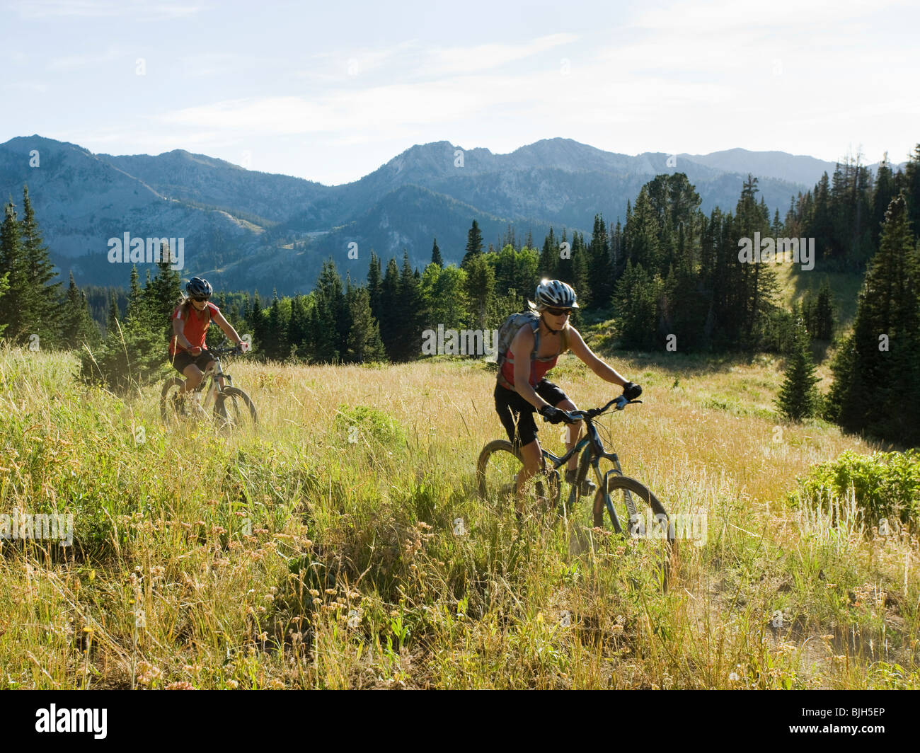 Mountain-Biker Stockfoto