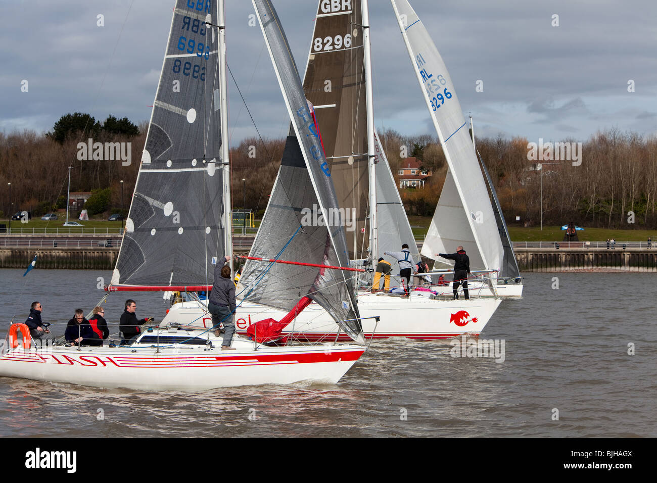 Segelyachten racing River Mersey Liverpool Stockfoto