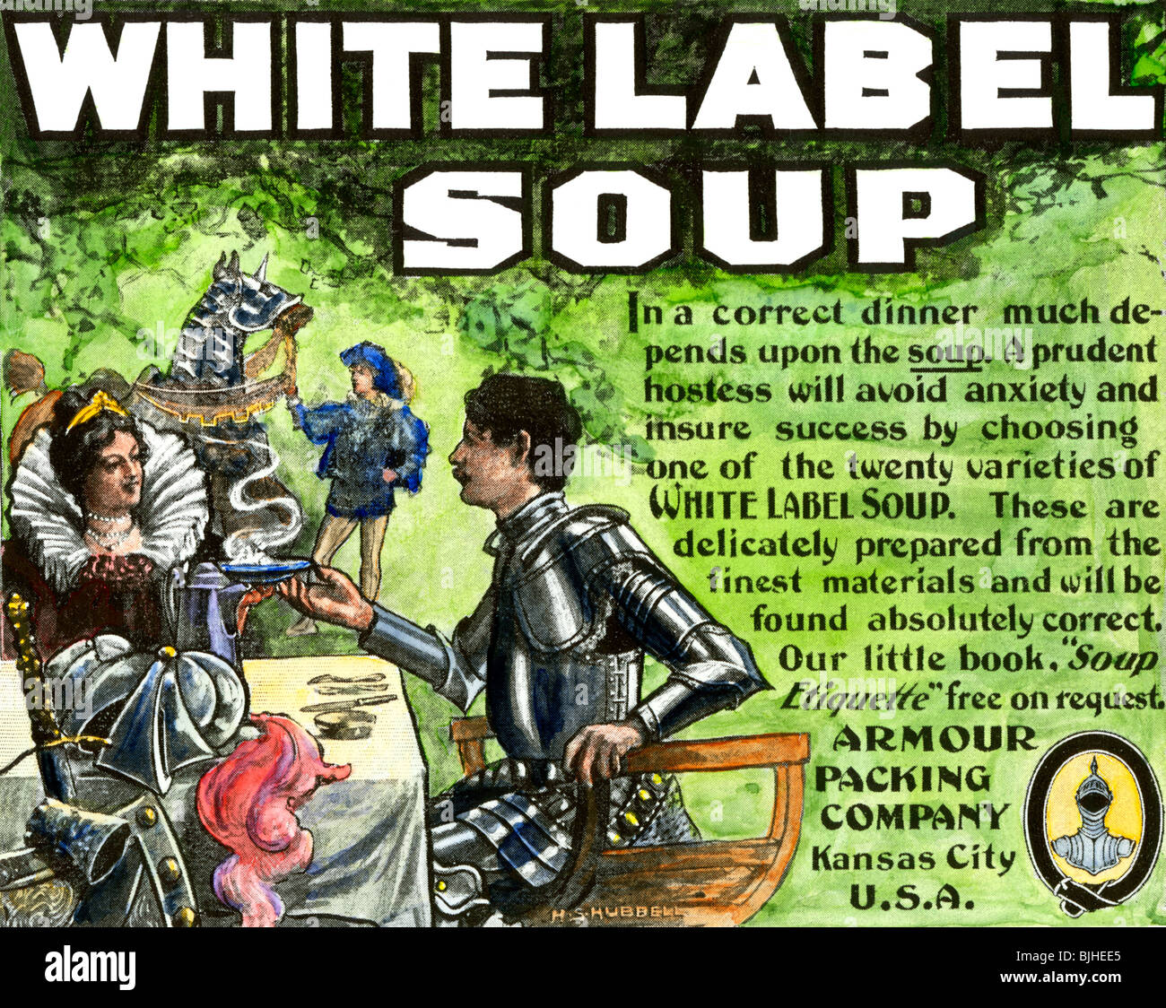 Werbung für's Armor White Label Suppe, 1890. Farbe Halbton Stockfoto