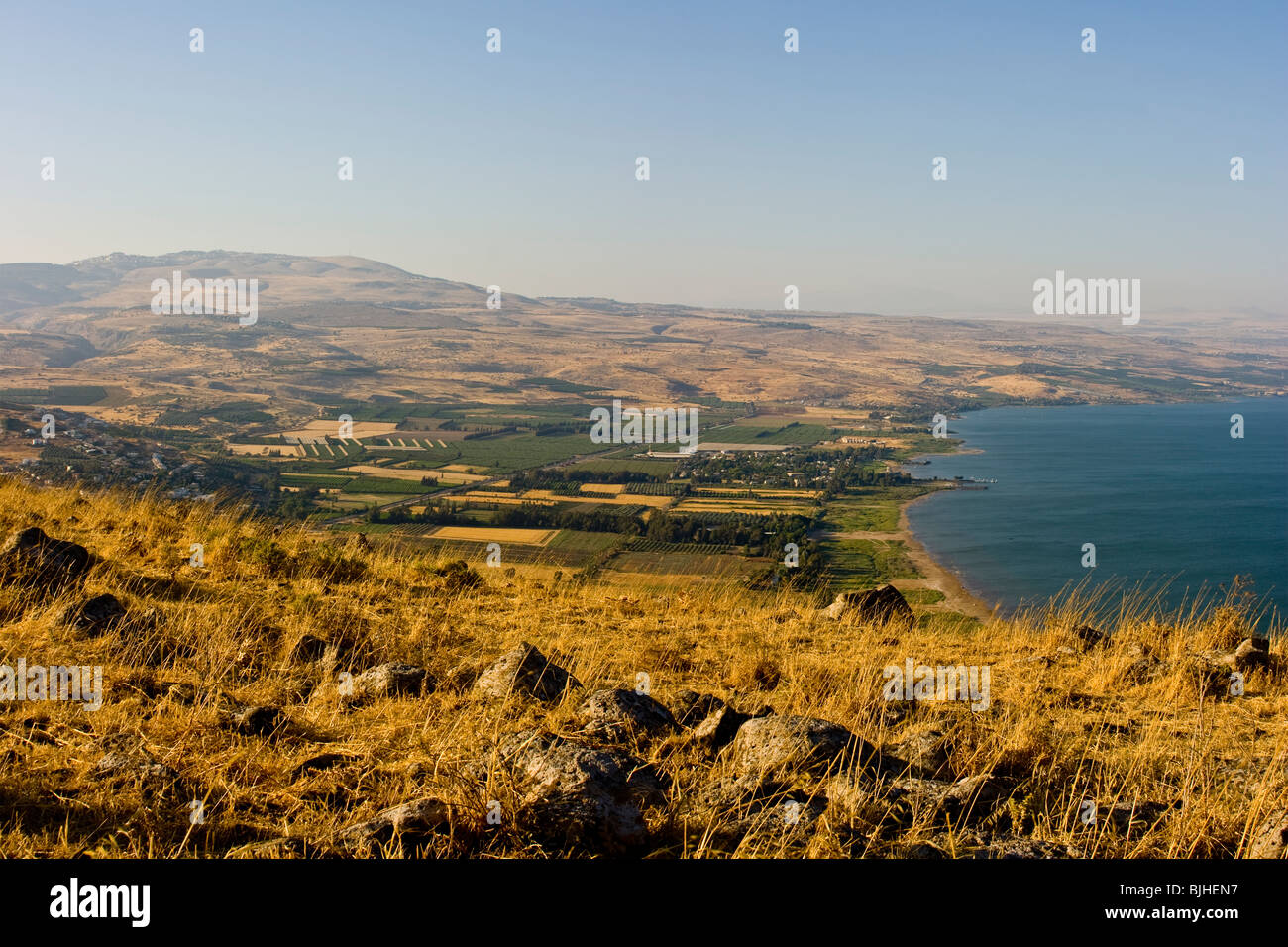 Blick auf den See Genezareth von Berg Arbel Stockfoto