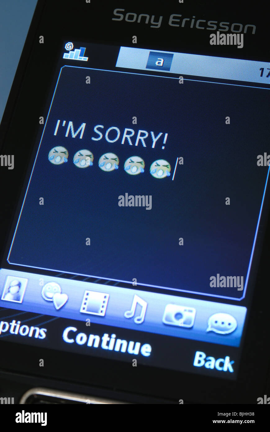 Handy-Textnachricht "Es tut mir leid" Stockfoto