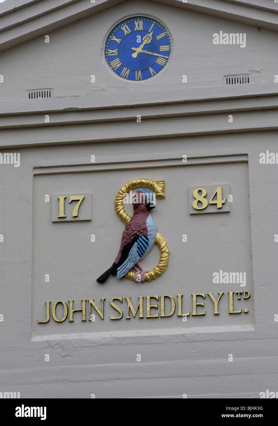 Fabrik-Uhr von John Smedley Ltd. Stockfoto