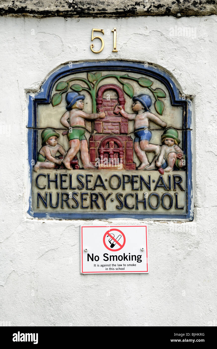 Open Air-Kindergarten Chelsea Gedenktafel London England UK Stockfoto