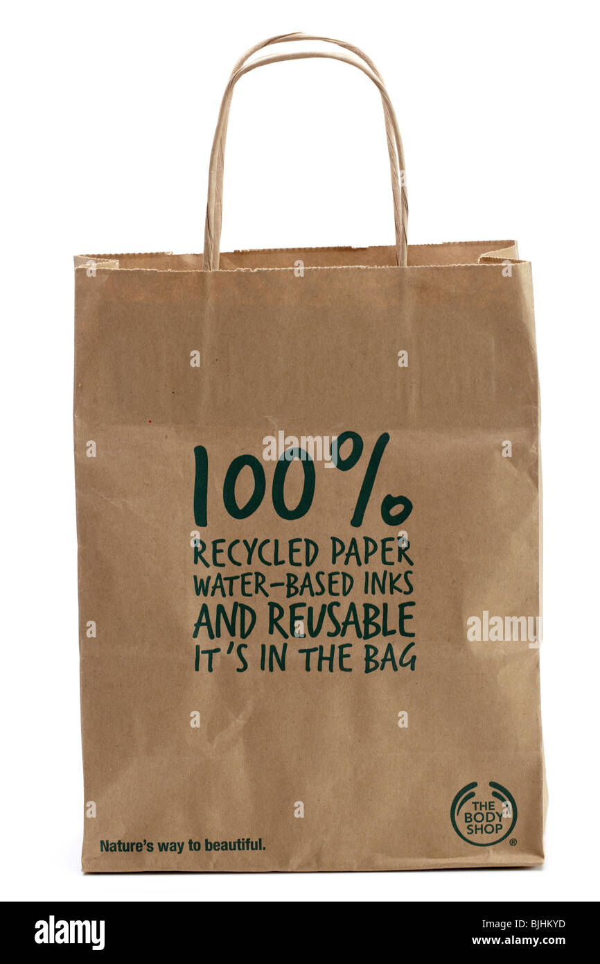 "The Body Shop" wiederverwendbare braune Papier Tasche 100 % Recycling-Papier Stockfoto