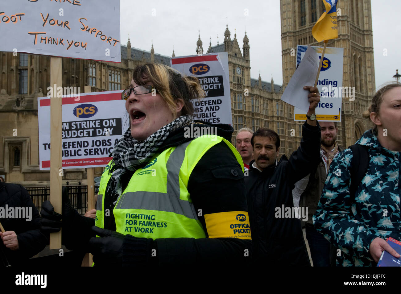 Demonstration von PCS Gewerkschafterinnen und Gewerkschafter (öffentlichen und kommerziellen Dienstleistungen Union) Teilnahme an einem eintägigen Streik. Stockfoto